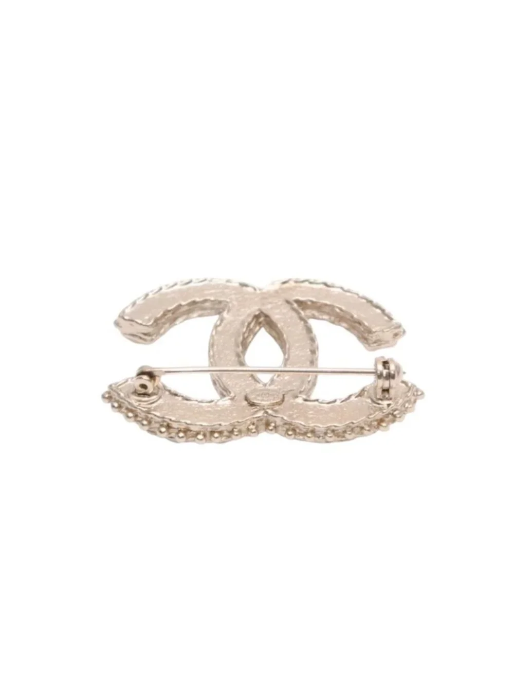 Chanel Costume Line CC Logo Brooch Gold Rhinestone